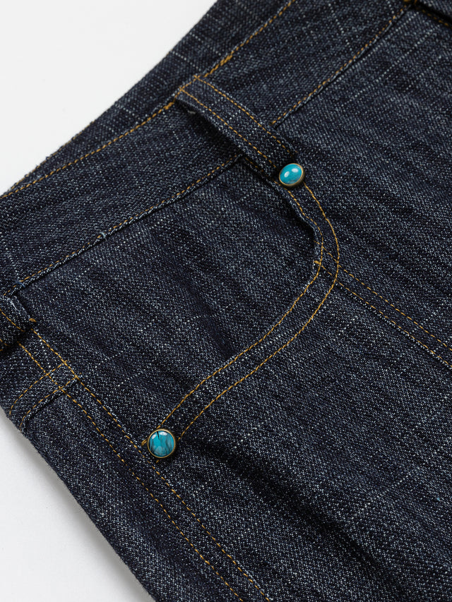 Contrast-Stitched Centre-Seam Straight-Leg Jeans