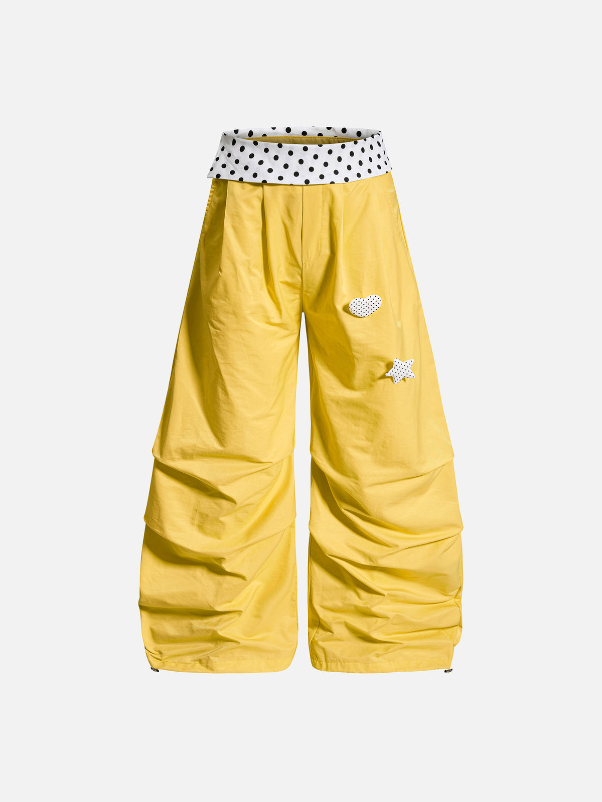 Polka-Dot Double-Waistband Patch Detail Baggy Parachute Pants