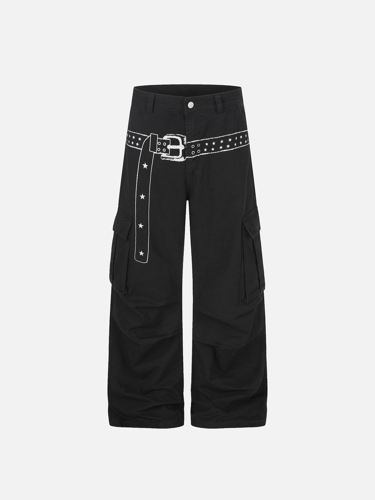 Washed Belt-Print Straight-Leg Cargo Jeans