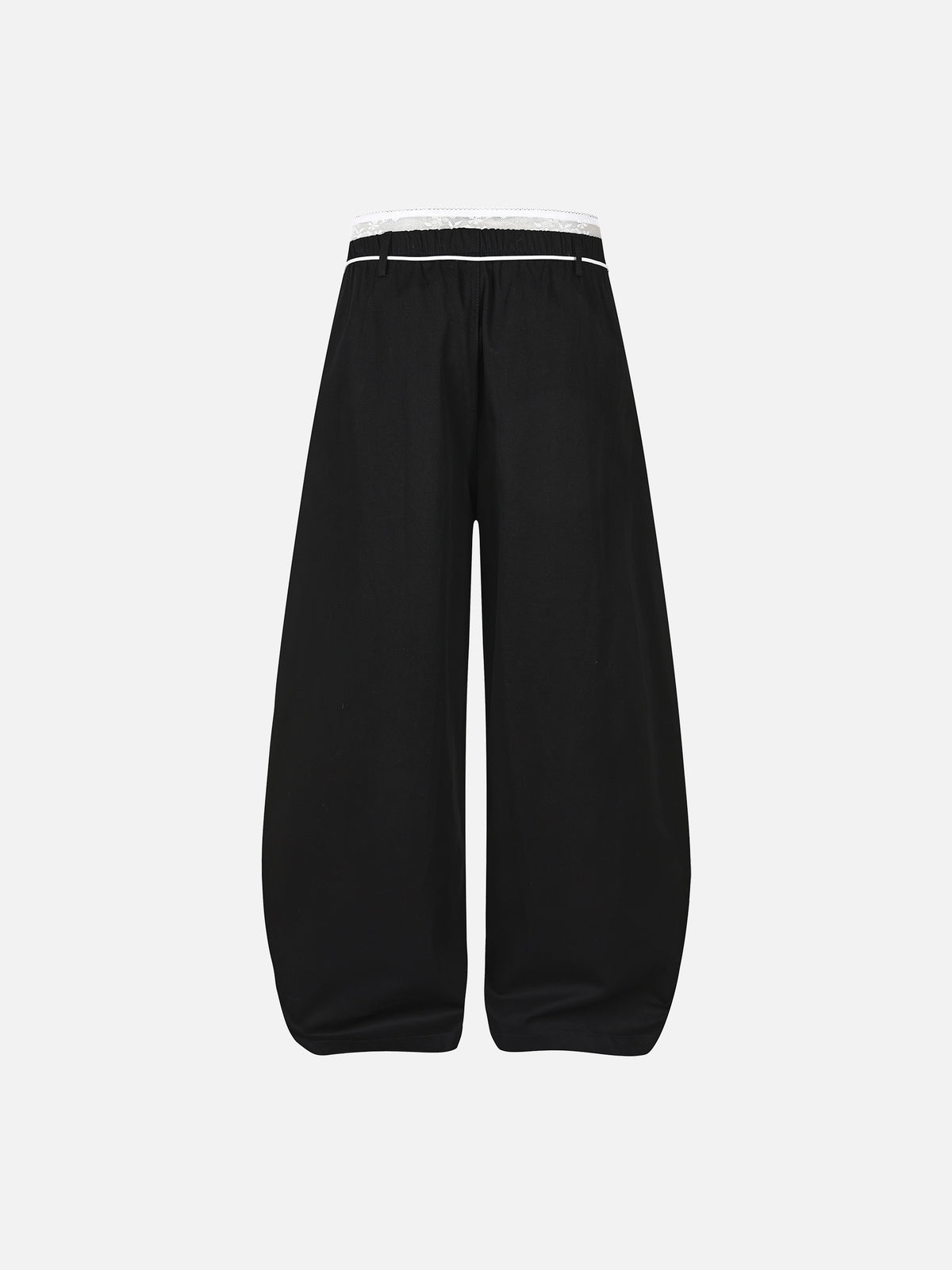 Lace Double-Waistband Contrast-Piping Baggy Barrel Pants