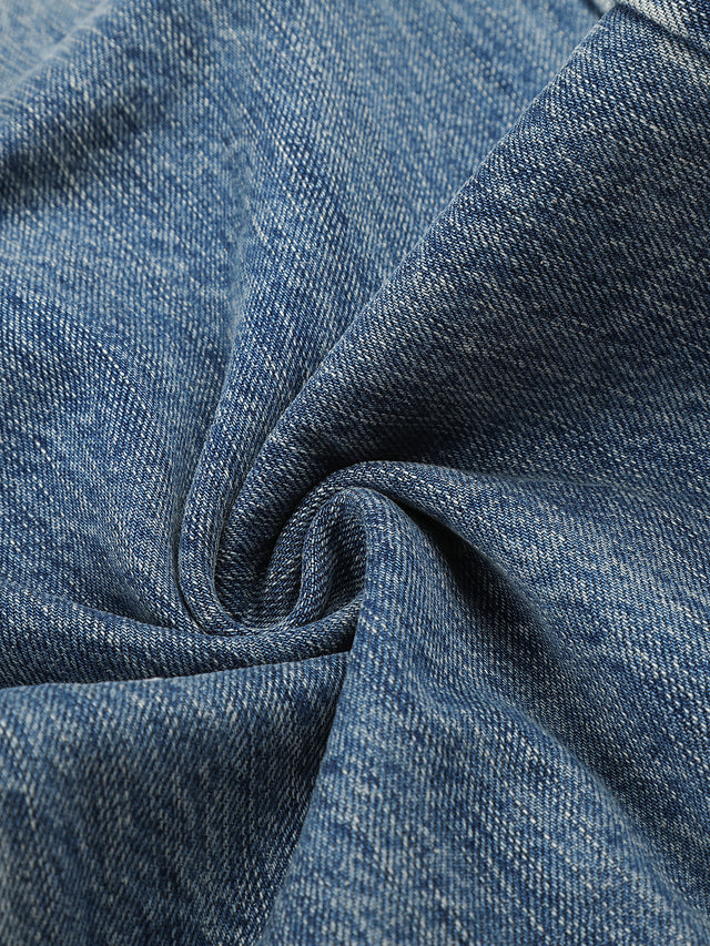 Star-and-Stripe Yoke Distressed Straight-Leg Jeans