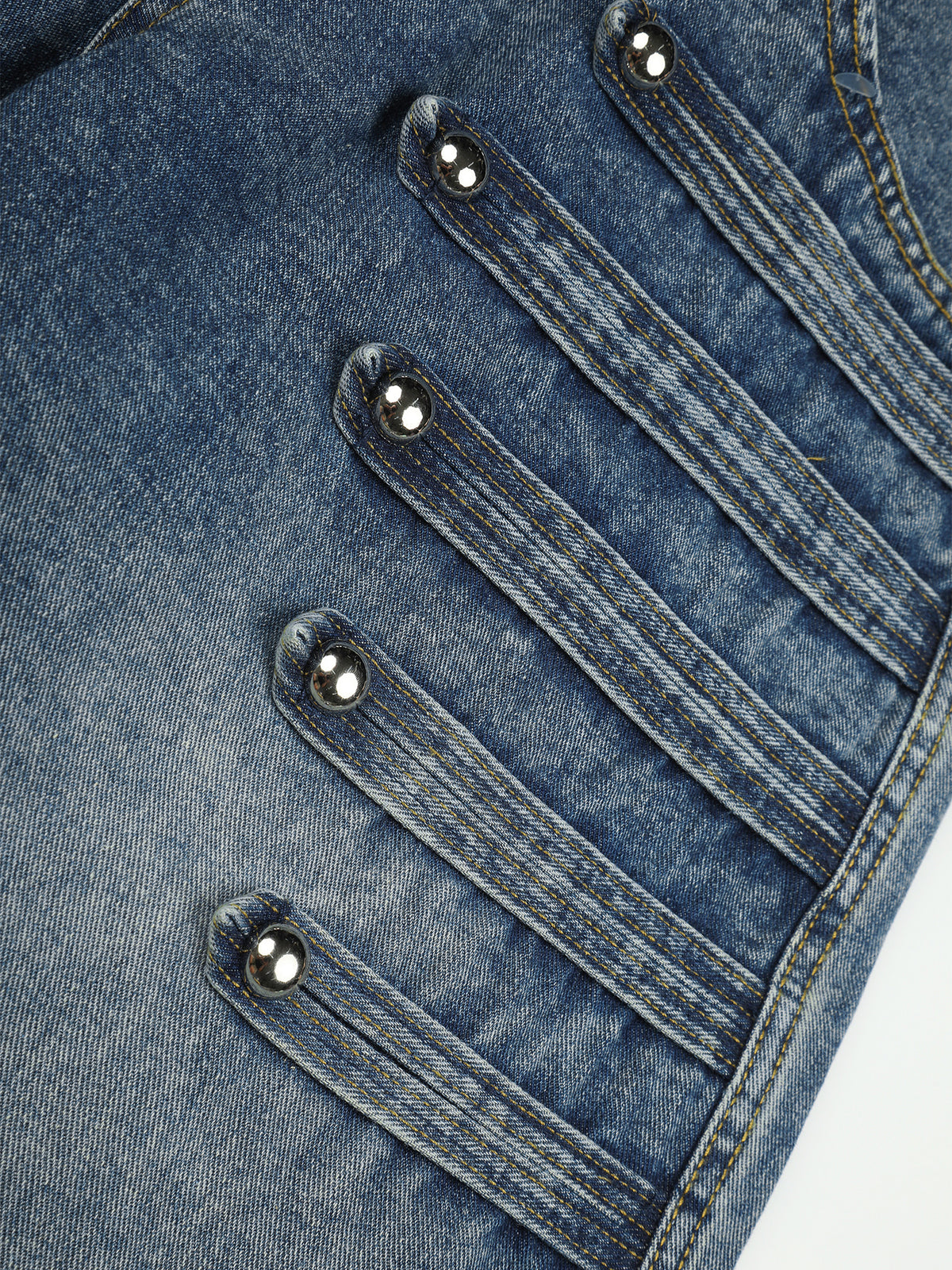 Studded Multi-Welt Balloon Baggy Jeans