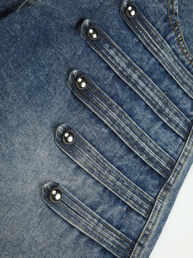 Studded Multi-Welt Balloon Baggy Jeans