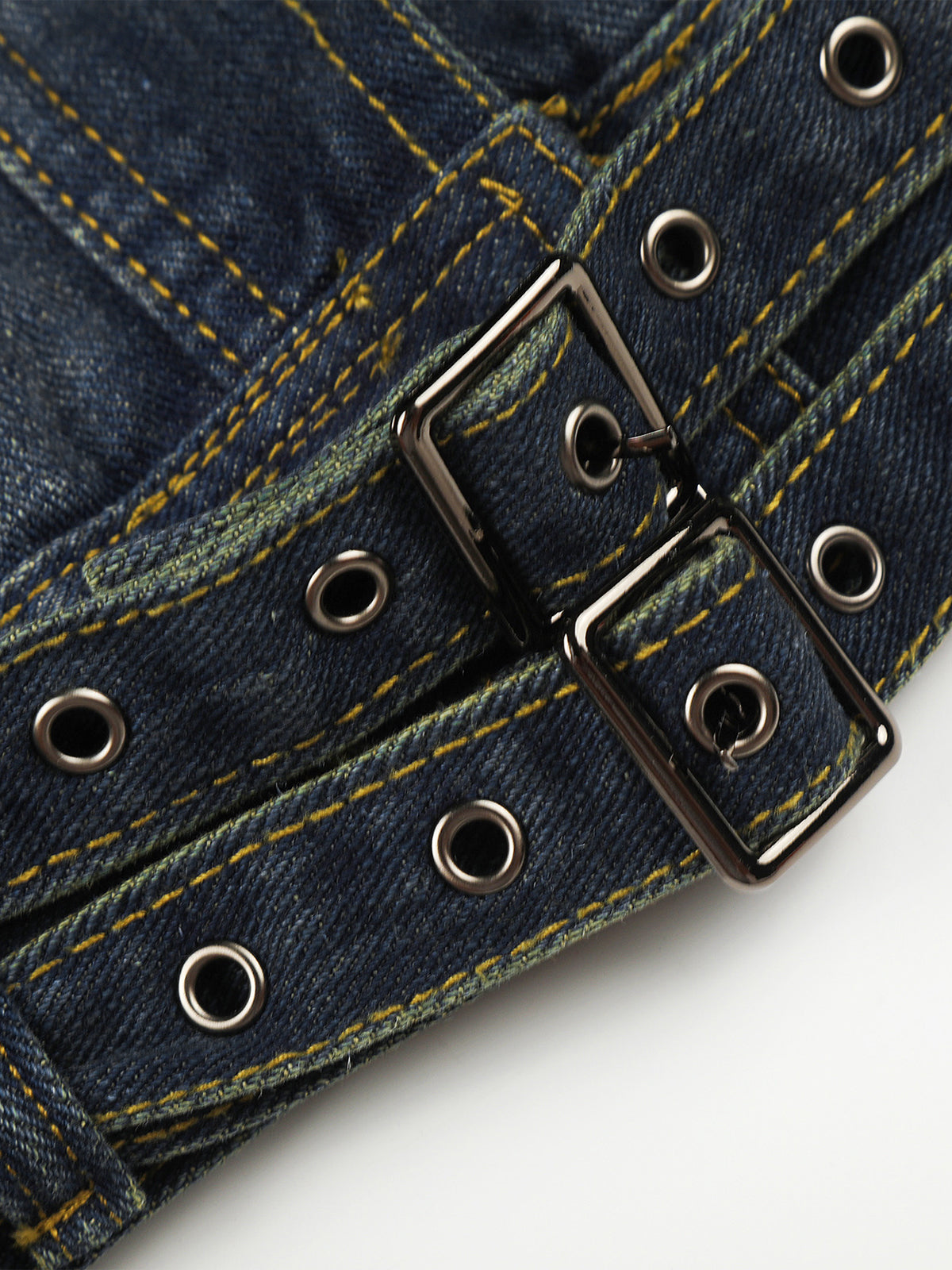 Buckled Eyelet-Belt Washed Boxy Denim Jacket