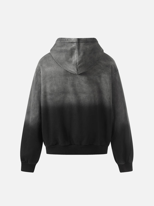 Ombré Wash Plaid Appliqué Number 23 Boxy Zip Hoodie