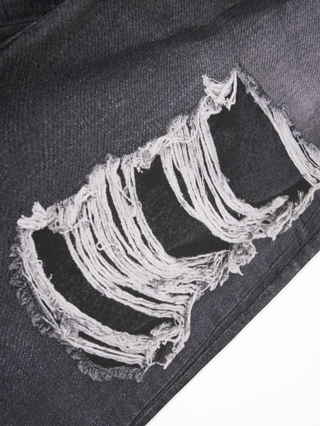 Double-Waistband Ripped Star-Print Super-Baggy Jeans