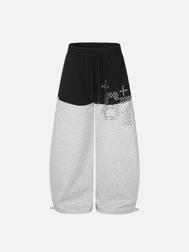 Number 67 Pyramid Studded Colorblock Baggy Sweatpants