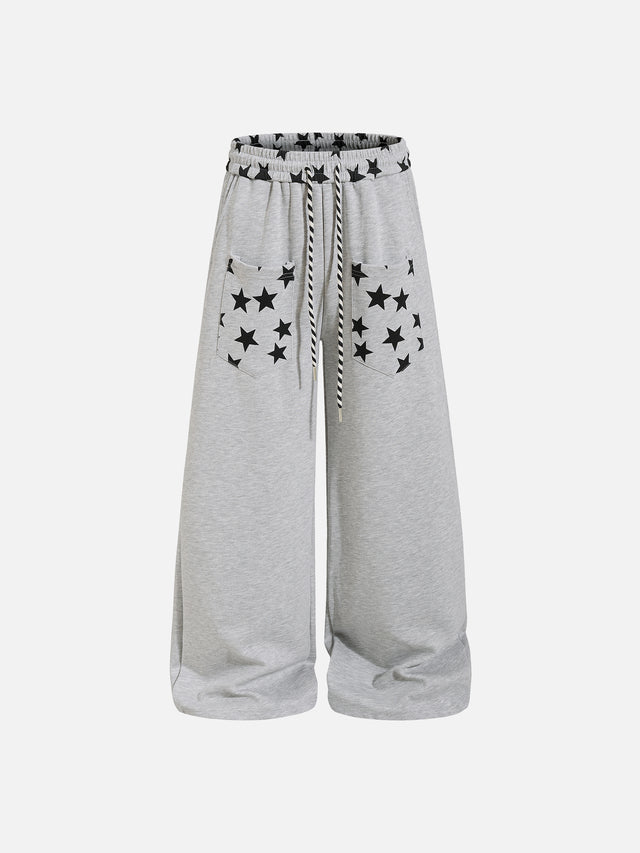 Star-Print Double-Waistband Baggy Sweatpants