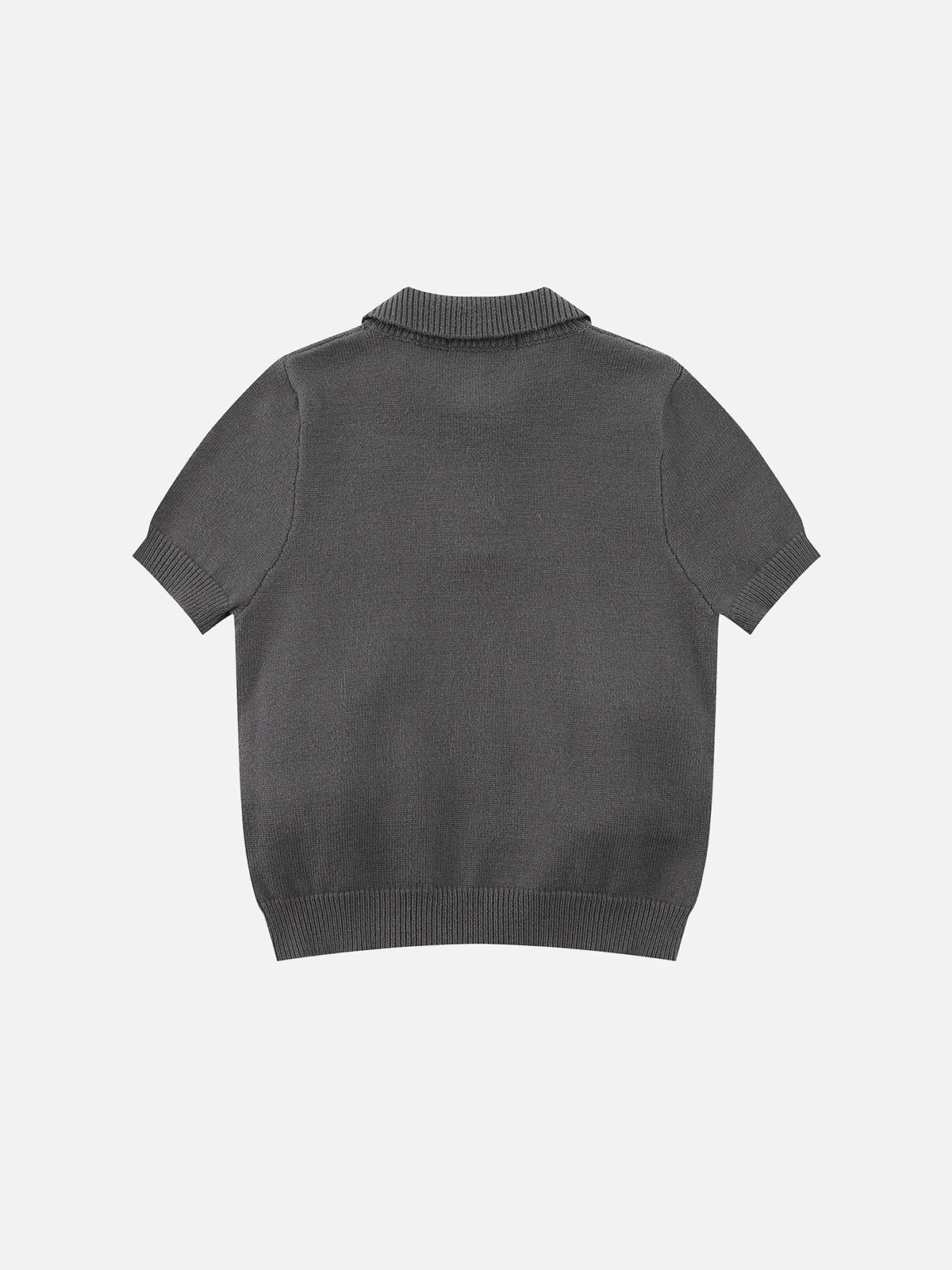 Star-Embroidered Bow-Pocket Boxy Knit Polo Shirt