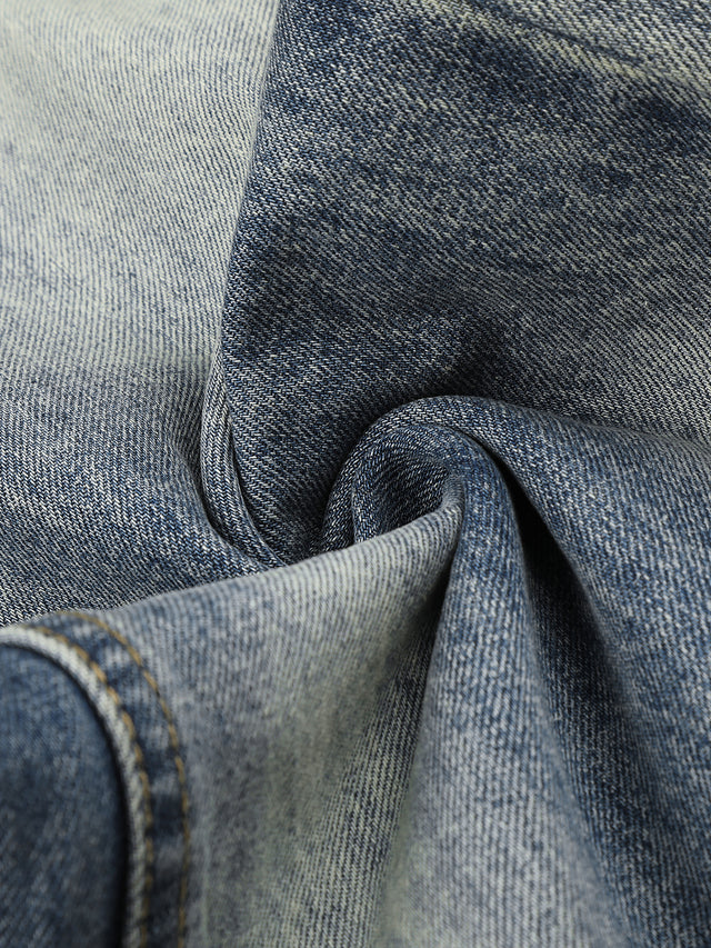 Cow-Print Patch Whiskered Straight-Leg Jeans
