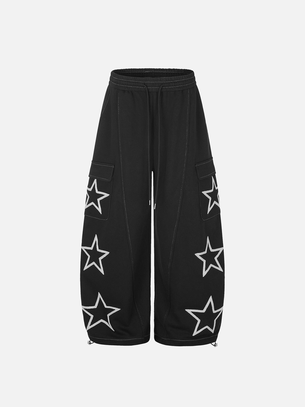 Star-Appliqué Contrast-Stitched Baggy Cargo Sweatpants