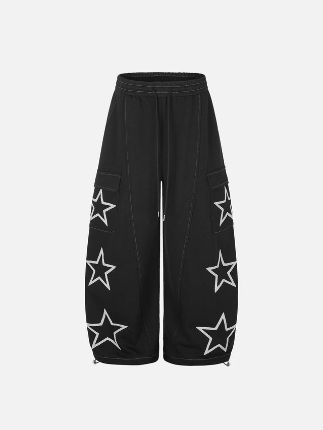 Star-Appliqué Contrast-Stitched Baggy Cargo Sweatpants