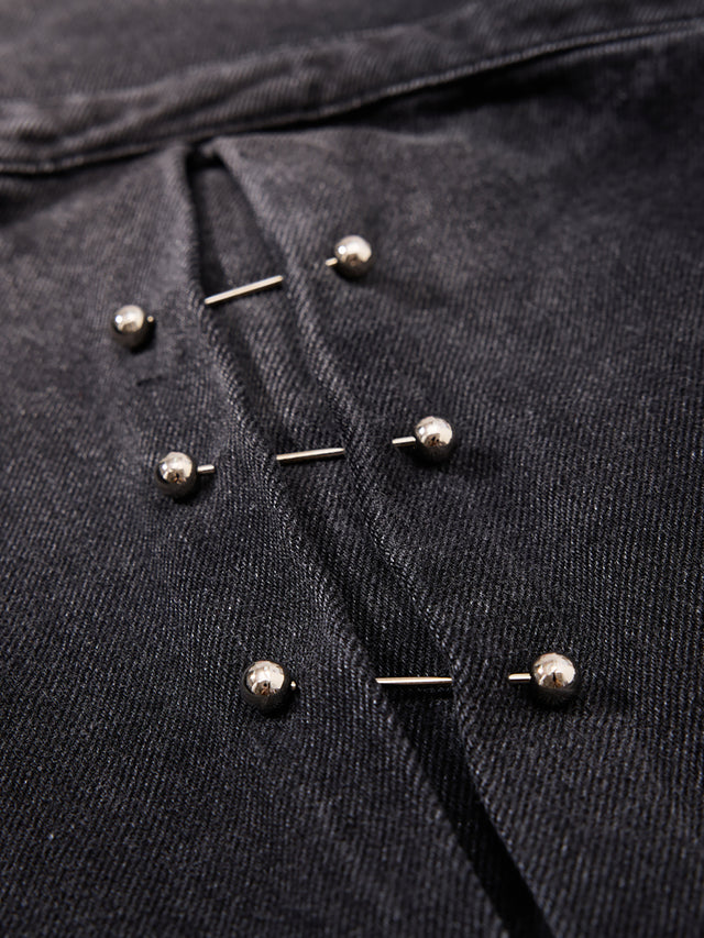 Studded Panel Washed Baggy Jeans