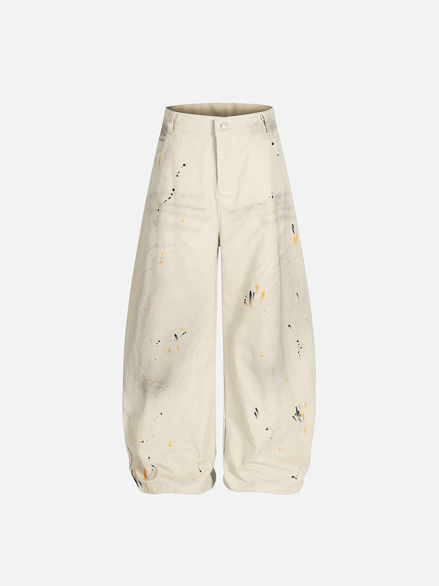 Paint-Splatter Smudge-Detail Curved Baggy Pants