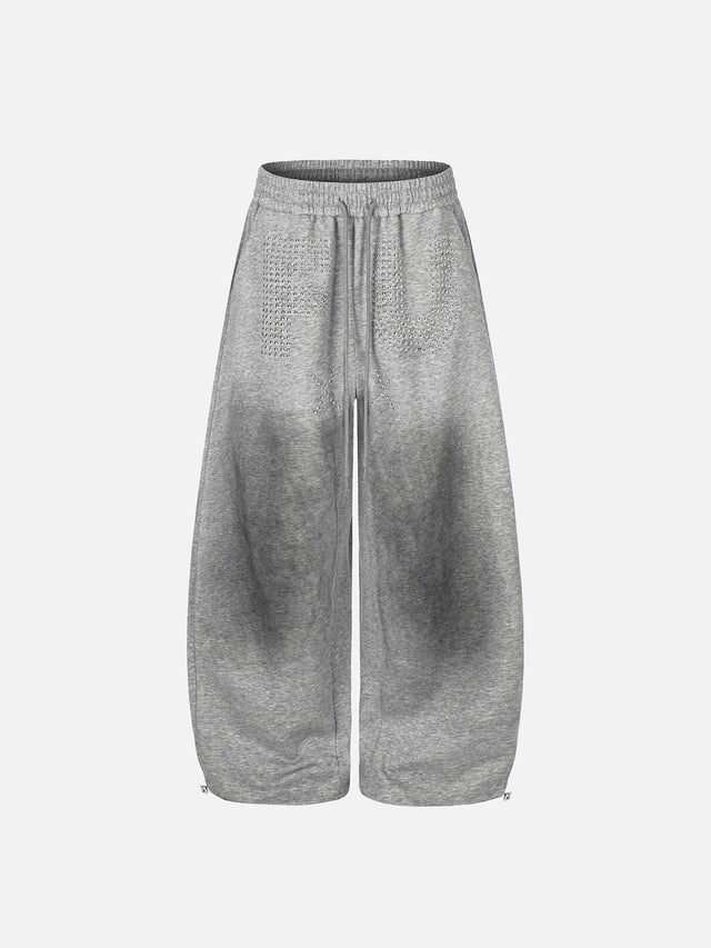 Studded Lettering Washed Baggy Sweatpants