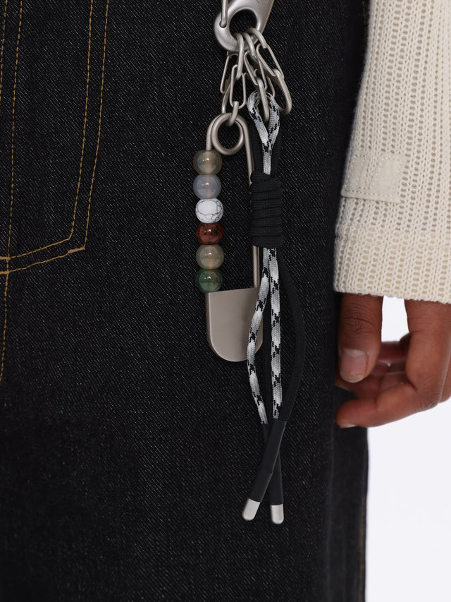 Beaded Safety Pin & Knotted Paracord Charm Carabiner Keychain