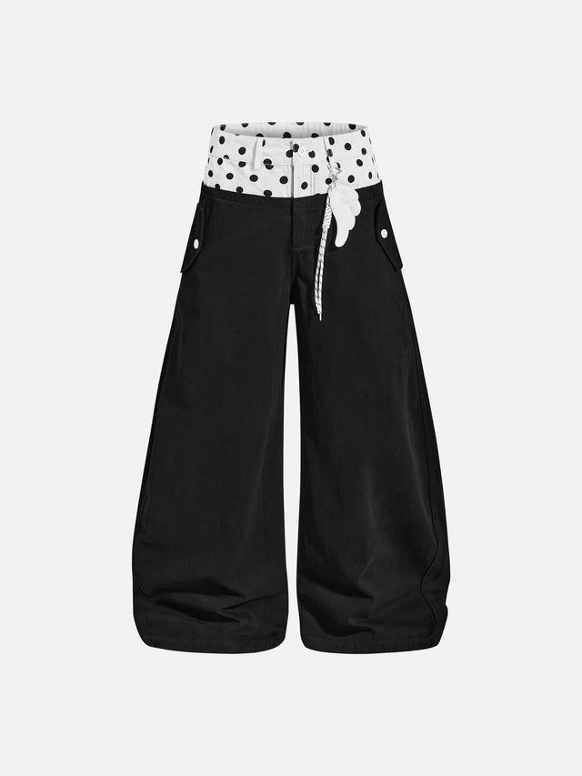 Polka-Dot Double-Waistband Baggy Casual Pants