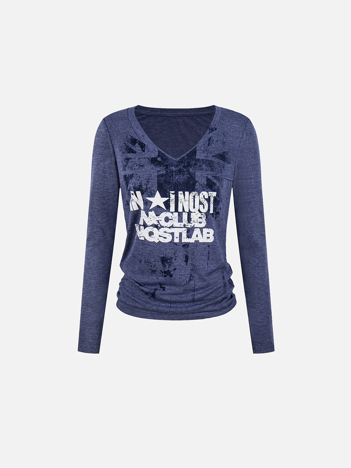 Vintage Graphic V-Neck Long-Sleeve Top