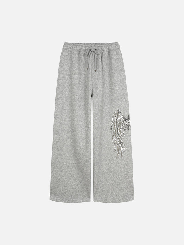 Sequin Angel-Wing Graphic Straight Sweatpants