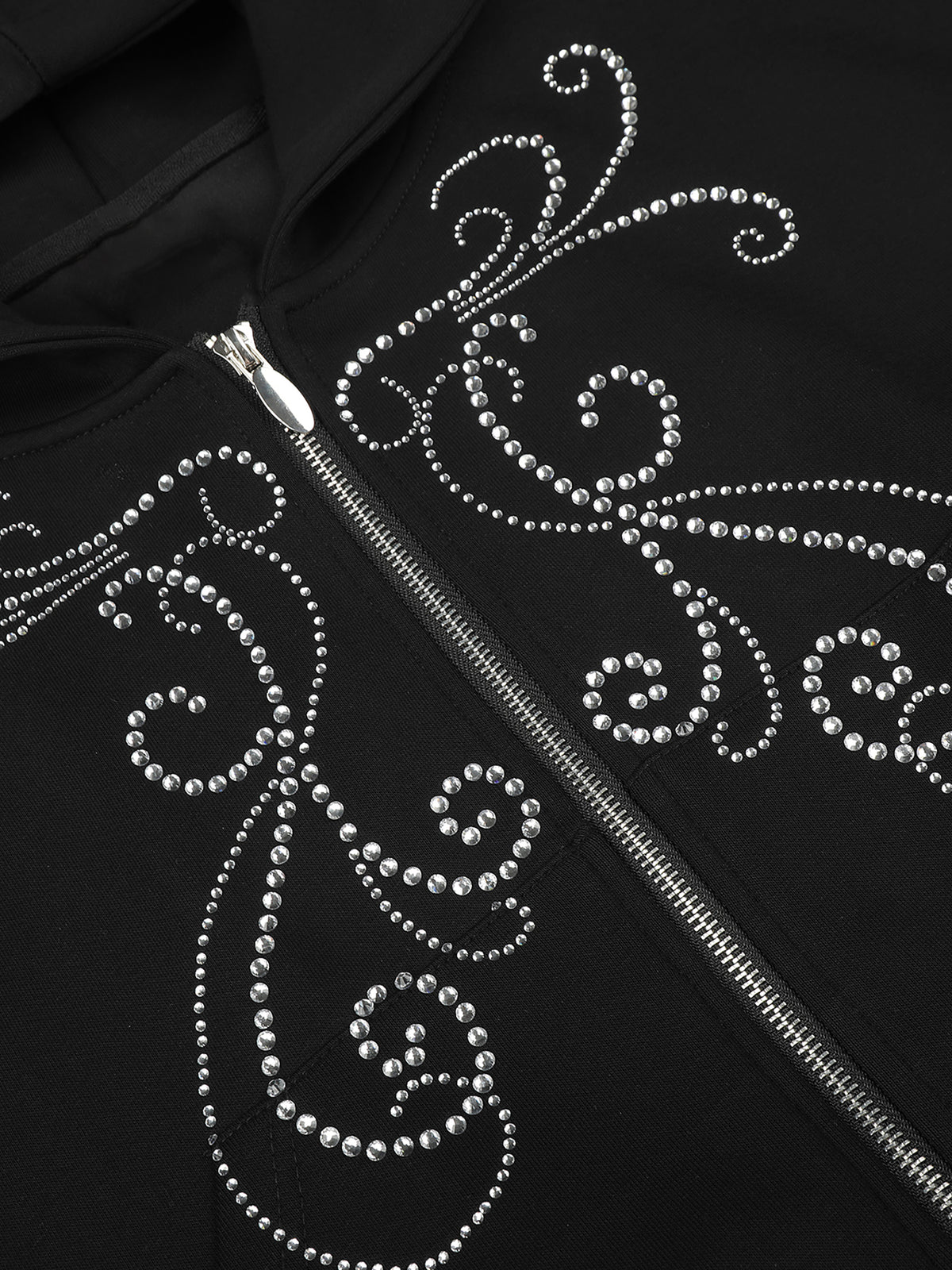 Rhinestone Tribal Butterfly Corset-Hem Boxy Zip Hoodie