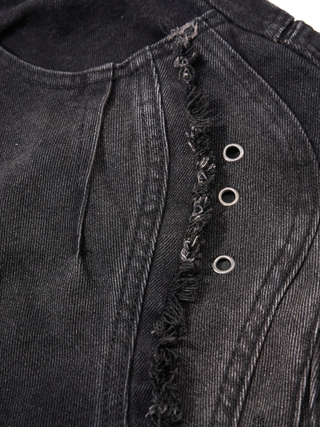 Deconstructed Raw-Edge Curved Flap-Pocket Super Baggy Jeans