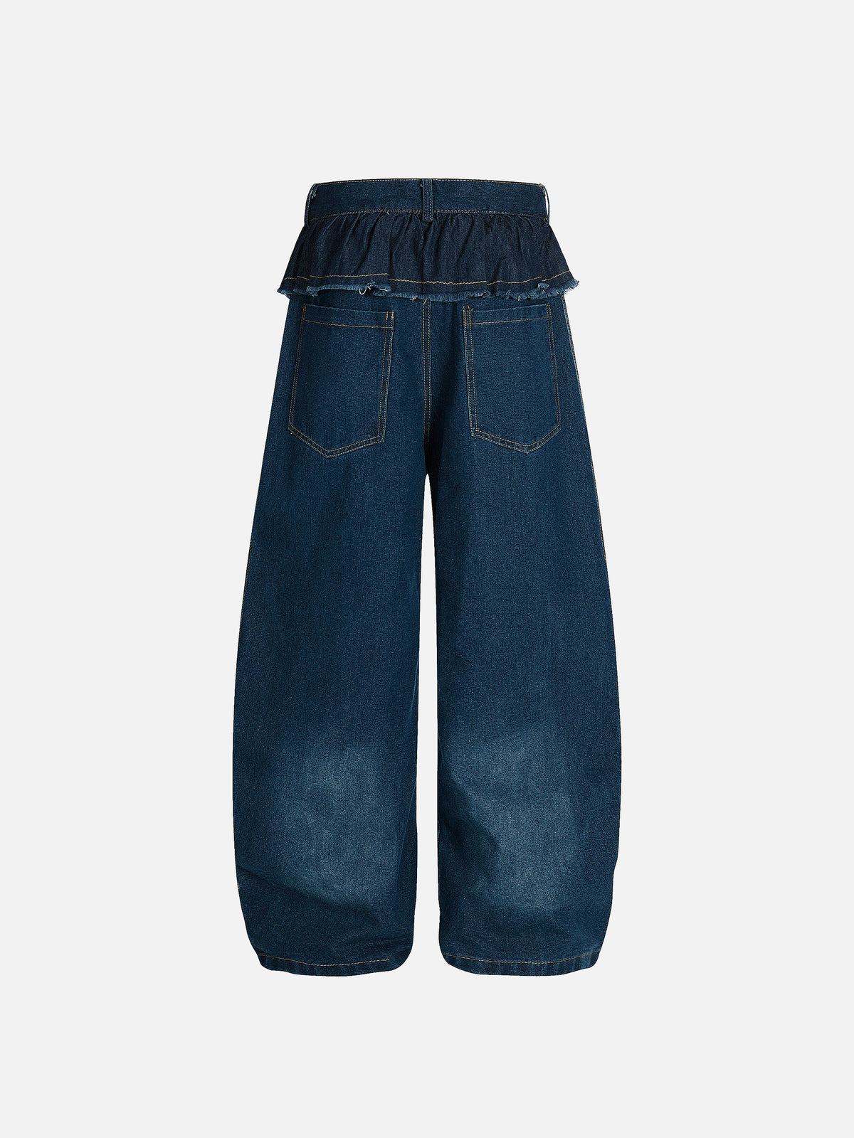 Tiered Peplum Ruffle Charm-Accented Baggy Denim Jeans