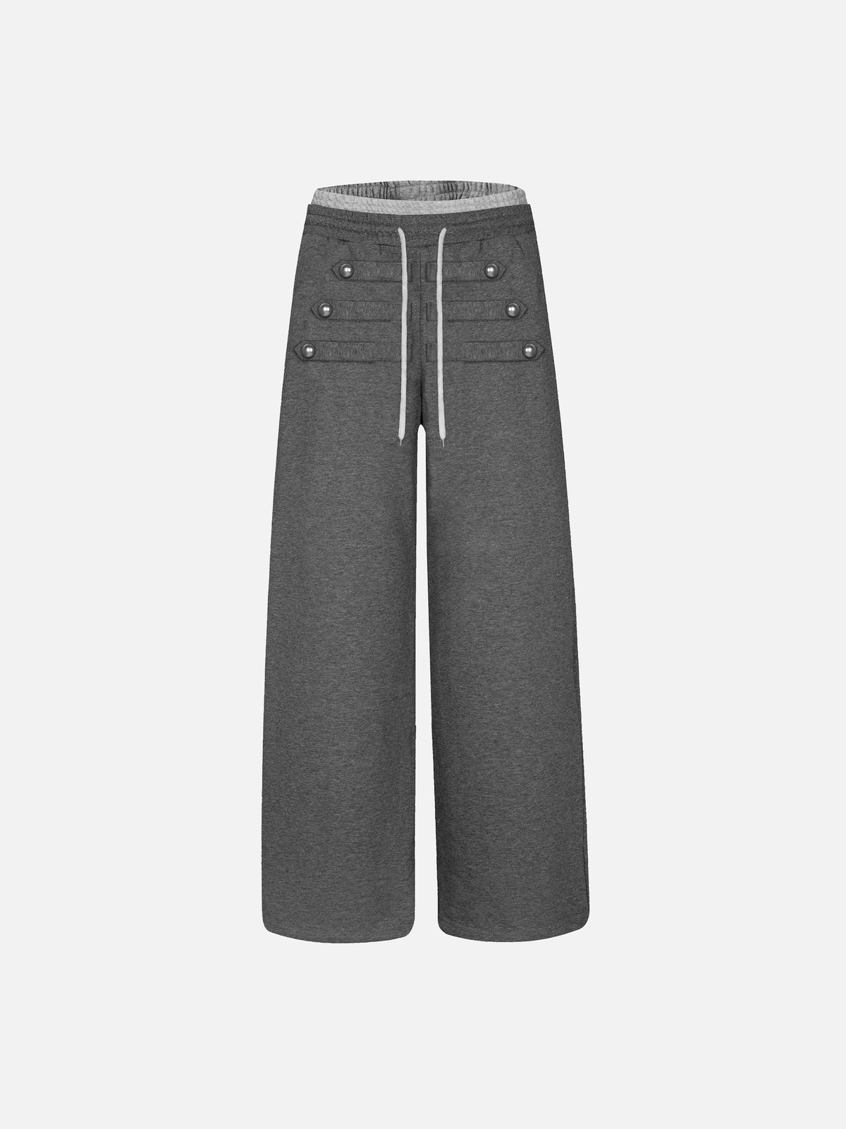 Double-Waistband Military Buttoned Straight-Leg Sweatpants