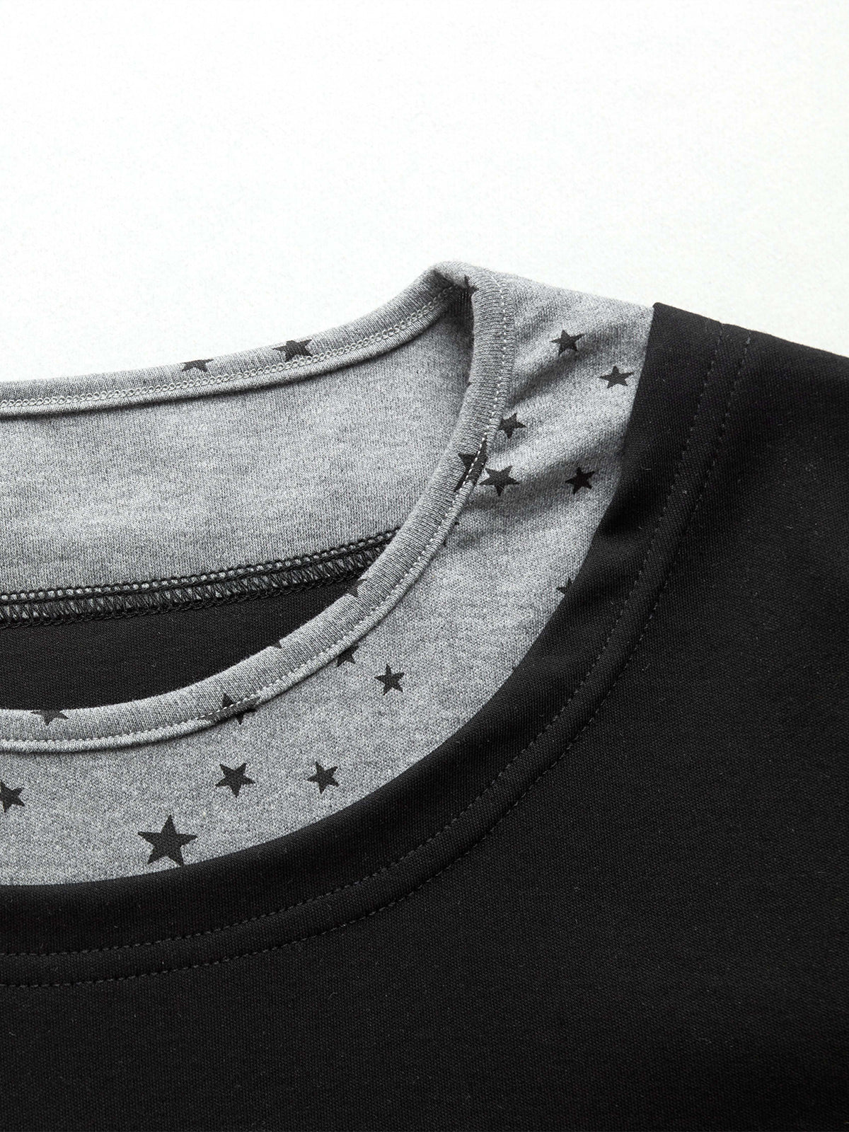Headphone Music Note Graphic Star-Print Double-Layer Long-Sleeve Slim T-Shirt