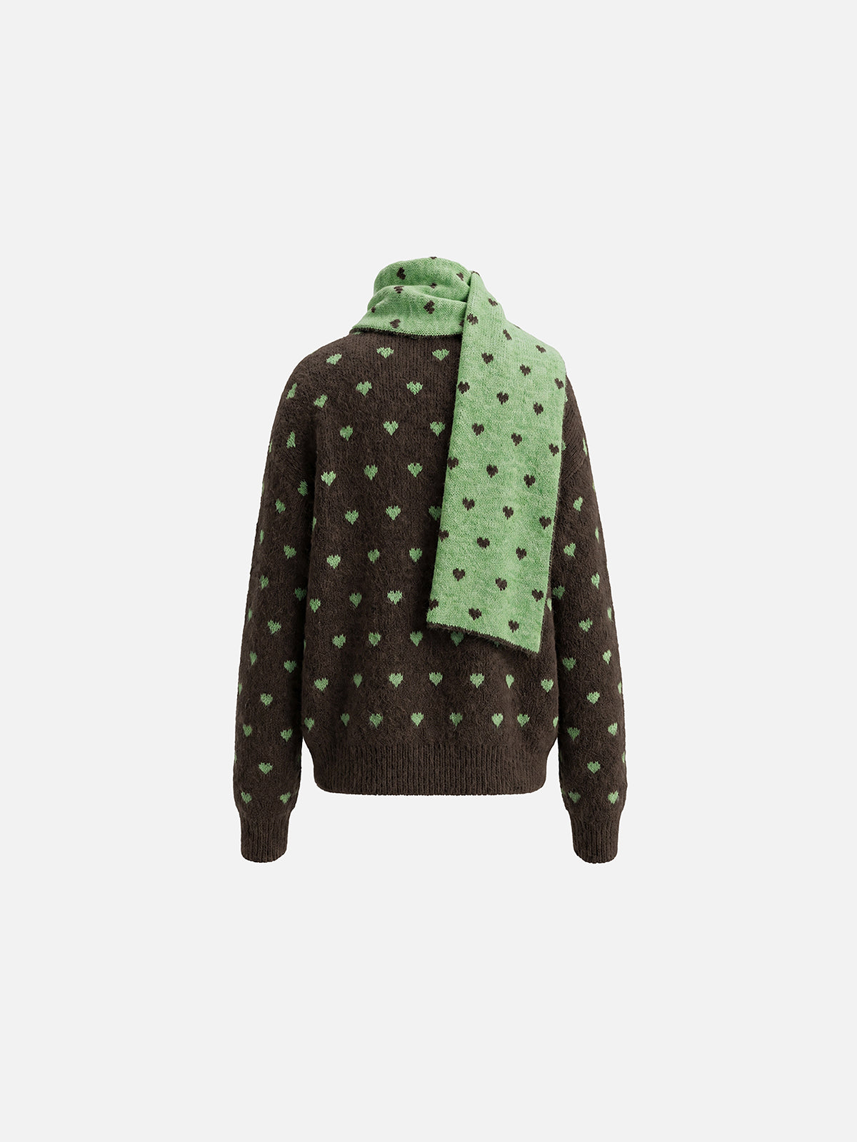 All-Over Heart Jacquard V-Neck Sweater With Matching Knit Scarf Set