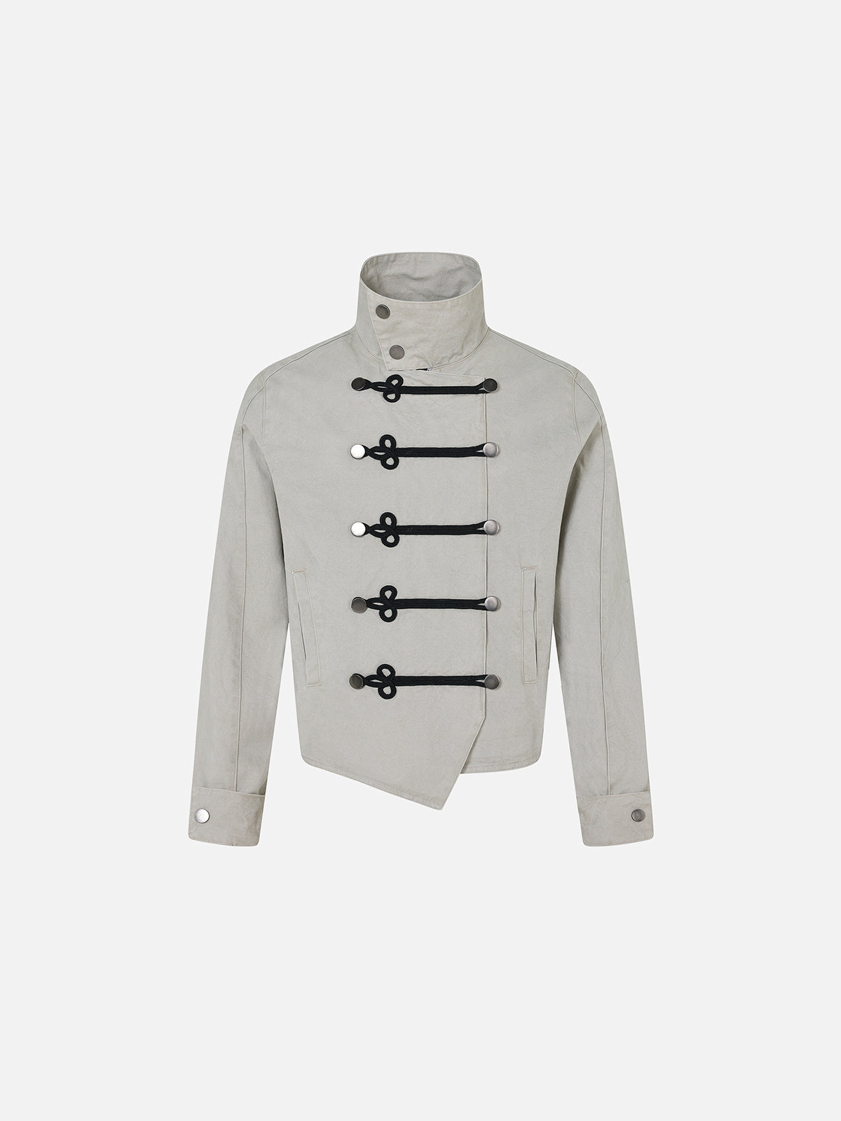 Military Frog-Button High-Neck Boxy Canvas Jacket