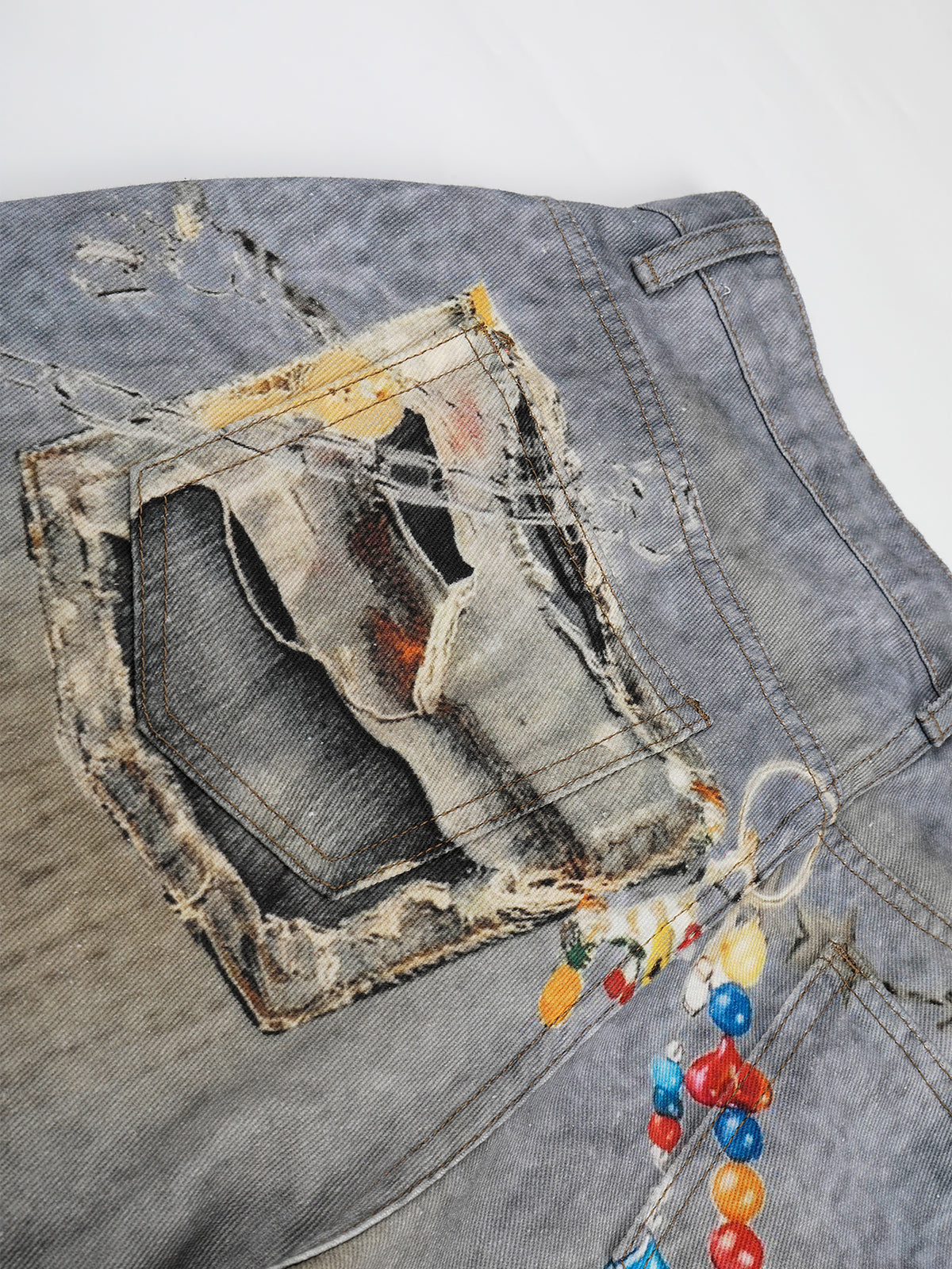Graphic Toy-Print Distressed Acid-Wash Baggy Jeans