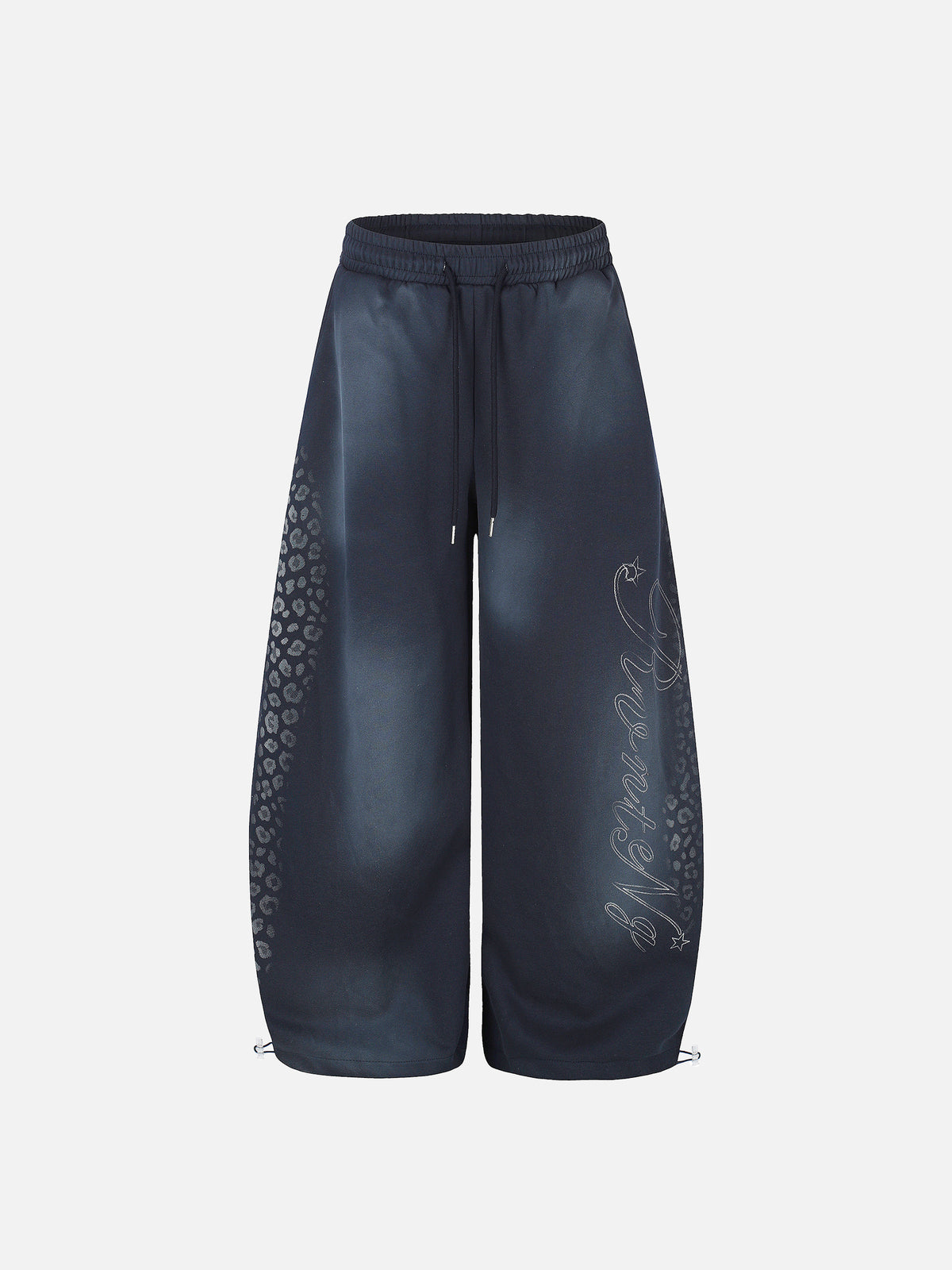Faded Leopard-Print Script Graphic Baggy Sweatpants