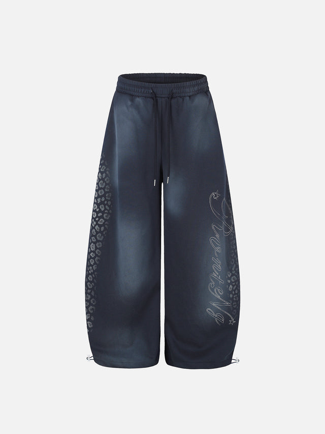 Faded Leopard-Print Script Graphic Baggy Sweatpants
