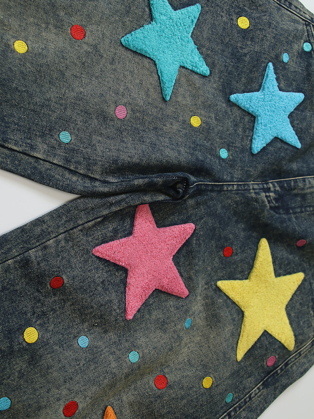 Colourful Star-Patch Baggy Jeans