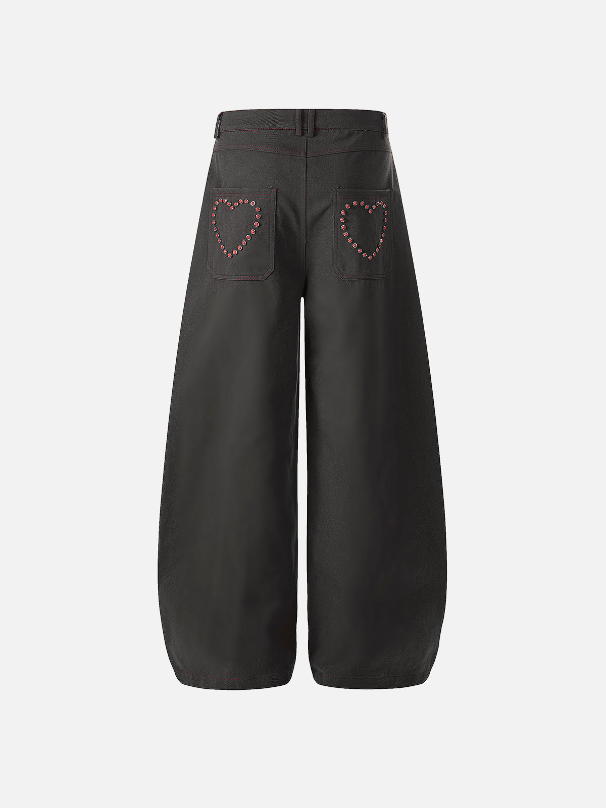 Heart-Studded Pocket Curved-Seam Baggy Wide-Leg Denim Pants