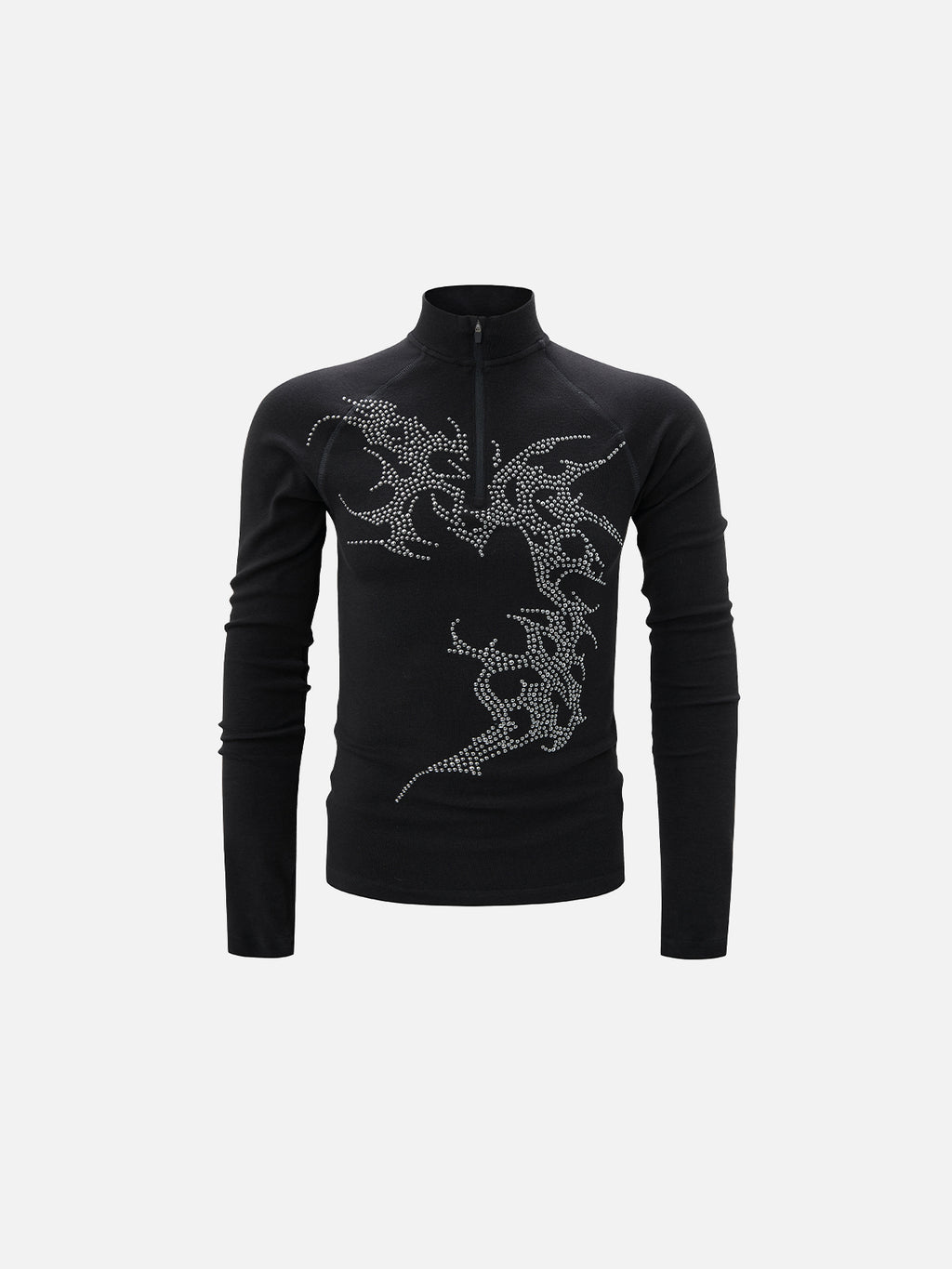 Rhinestone-Graphic Half-Zip Slim-Fit Mock-Neck Top