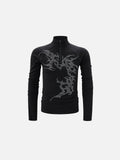 Rhinestone-Graphic Half-Zip Slim-Fit Mock-Neck Top