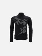 Rhinestone-Graphic Half-Zip Slim-Fit Mock-Neck Top