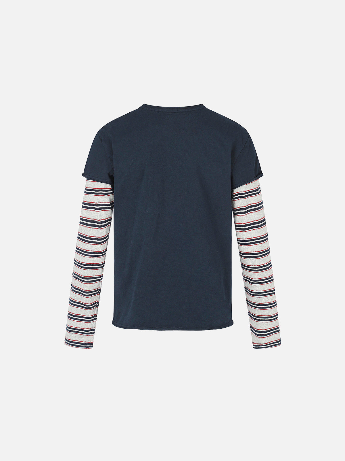 Double-Layer Striped Long-Sleeve Star Slogan Graphic Boxy T-Shirt