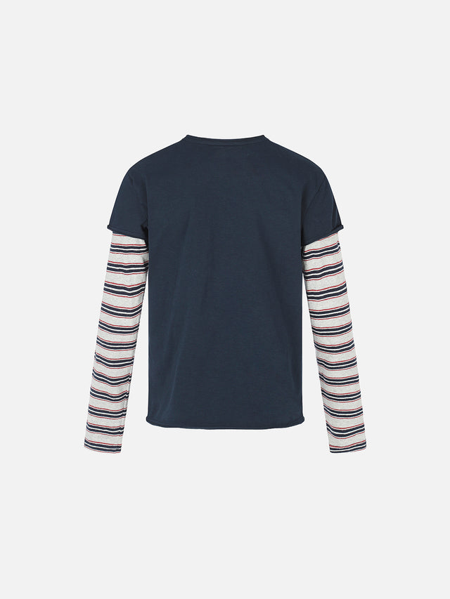 Double-Layer Striped Long-Sleeve Star Slogan Graphic Boxy T-Shirt