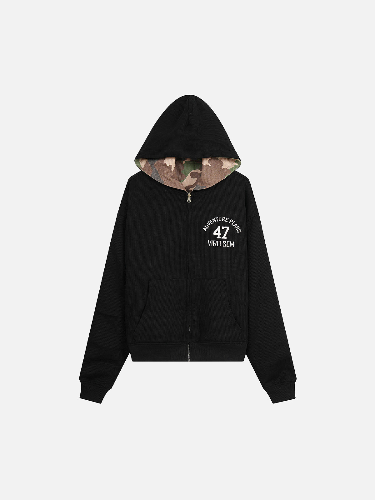 Reversible Camouflage Graphic Waffle-Knit Boxy Zip Hoodie