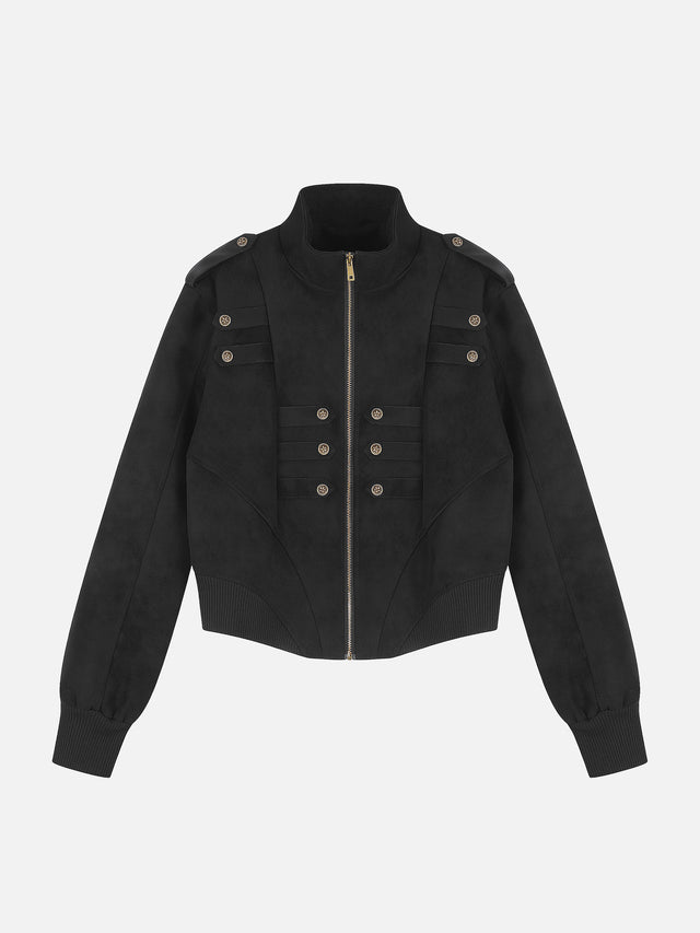Metal Button-Embellished Boxy Jacket