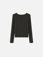 Ribbed Button-Placket Double-Layer Slim Top