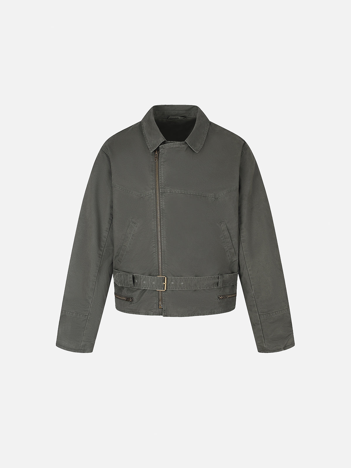 Belted Asymmetrical-Zip Boxy Biker Jacket