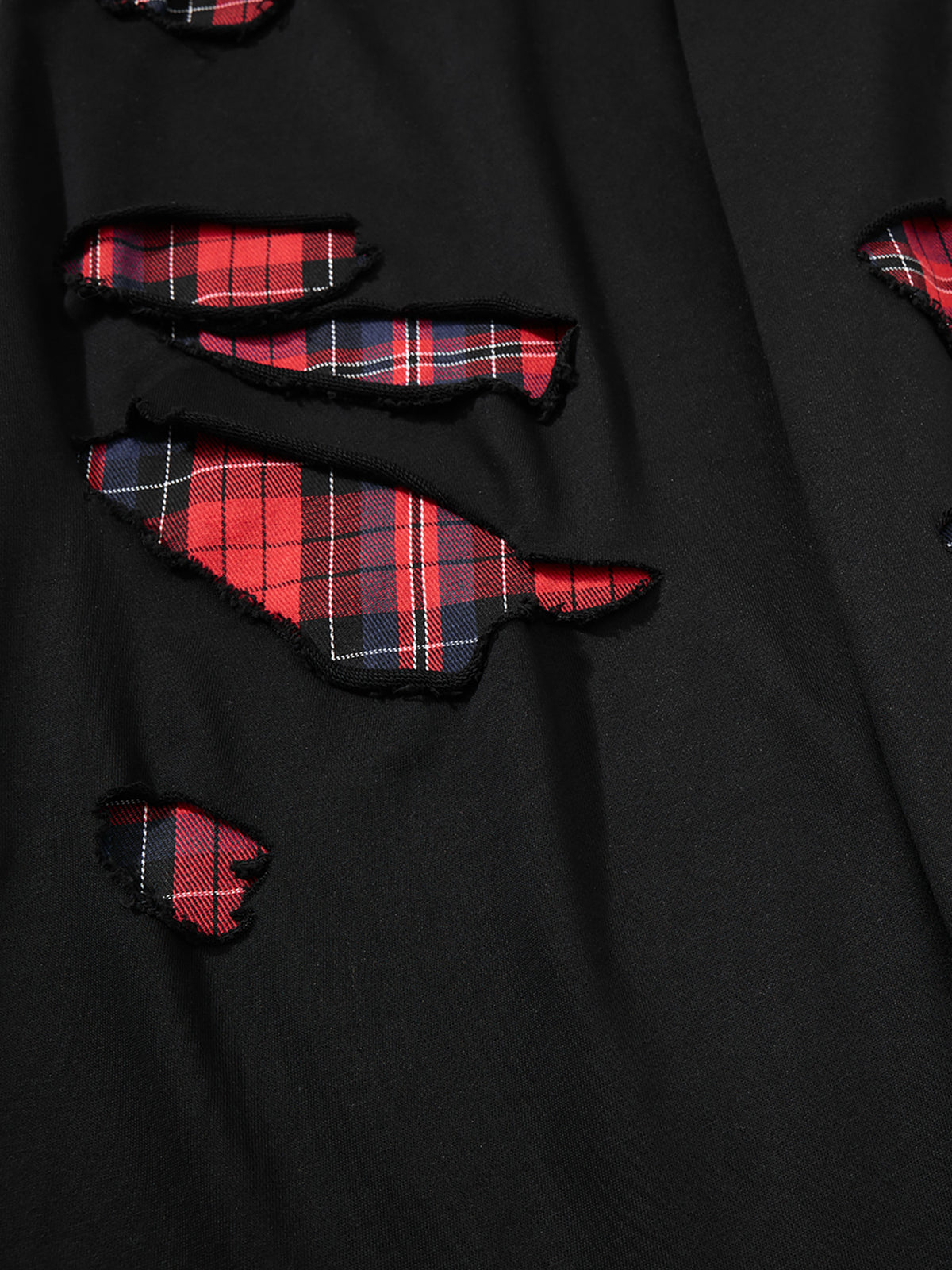 Plaid Underlay Slashed Distressed Baggy Barrel Sweatpants