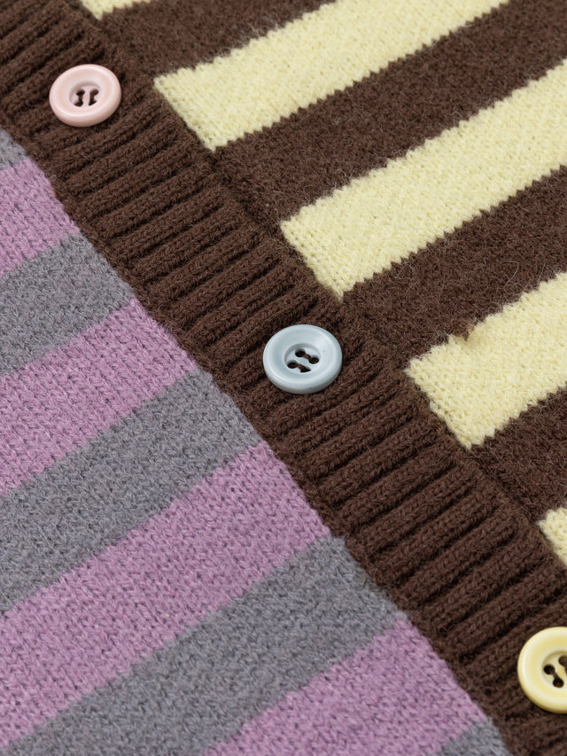 Color-Block Striped Knit Boxy Cardigan