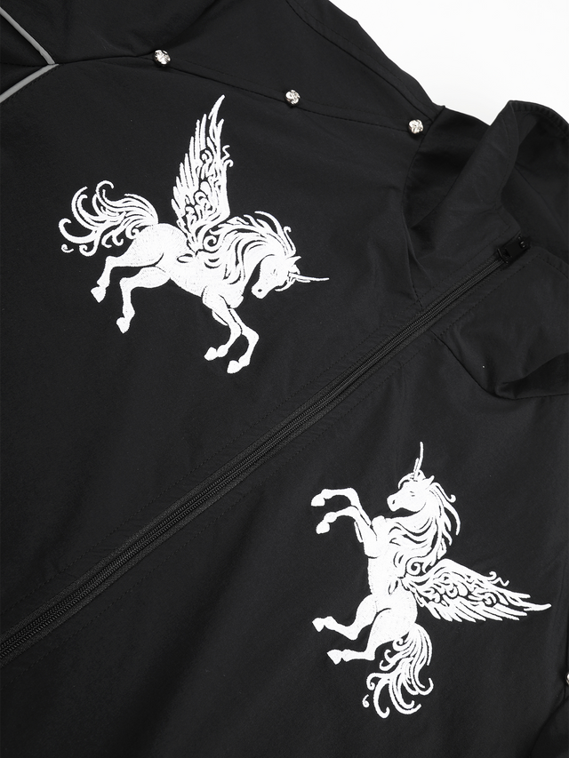 Pegasus-Embroidered Number-Print Oversized Track Jacket
