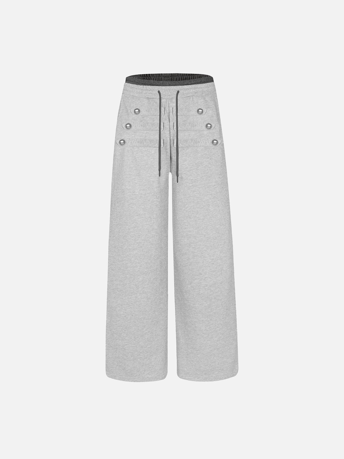 Double-Waistband Military Buttoned Straight-Leg Sweatpants