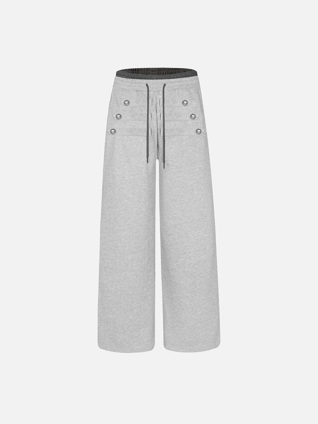 Double-Waistband Military Buttoned Straight-Leg Sweatpants