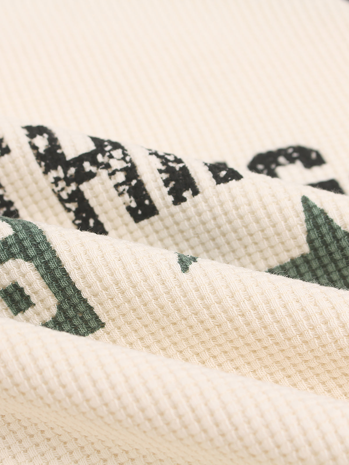 Camo Raglan-Sleeve Graphic Oversized Waffle T-Shirt
